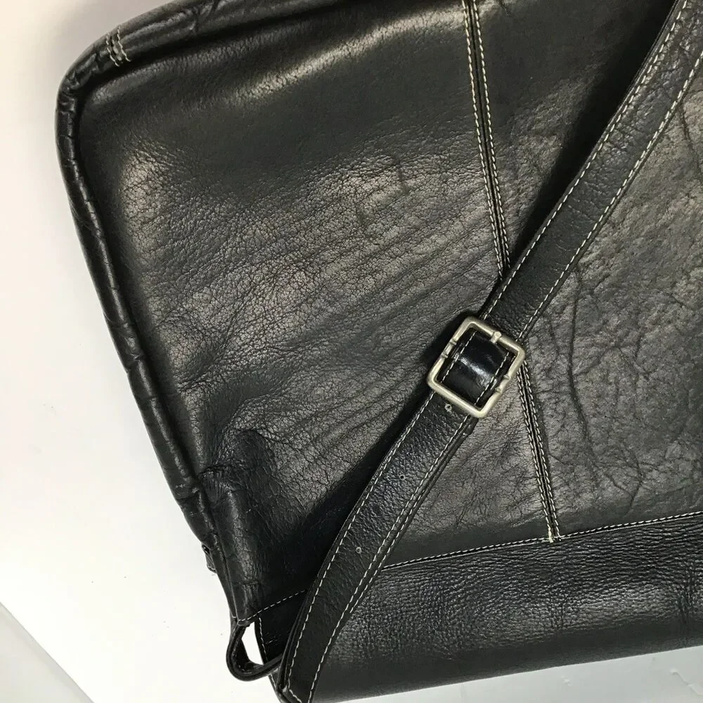 Latico Natural Leather LARGE Yosemite Messenger Bag Laptop Unisex Men Black
